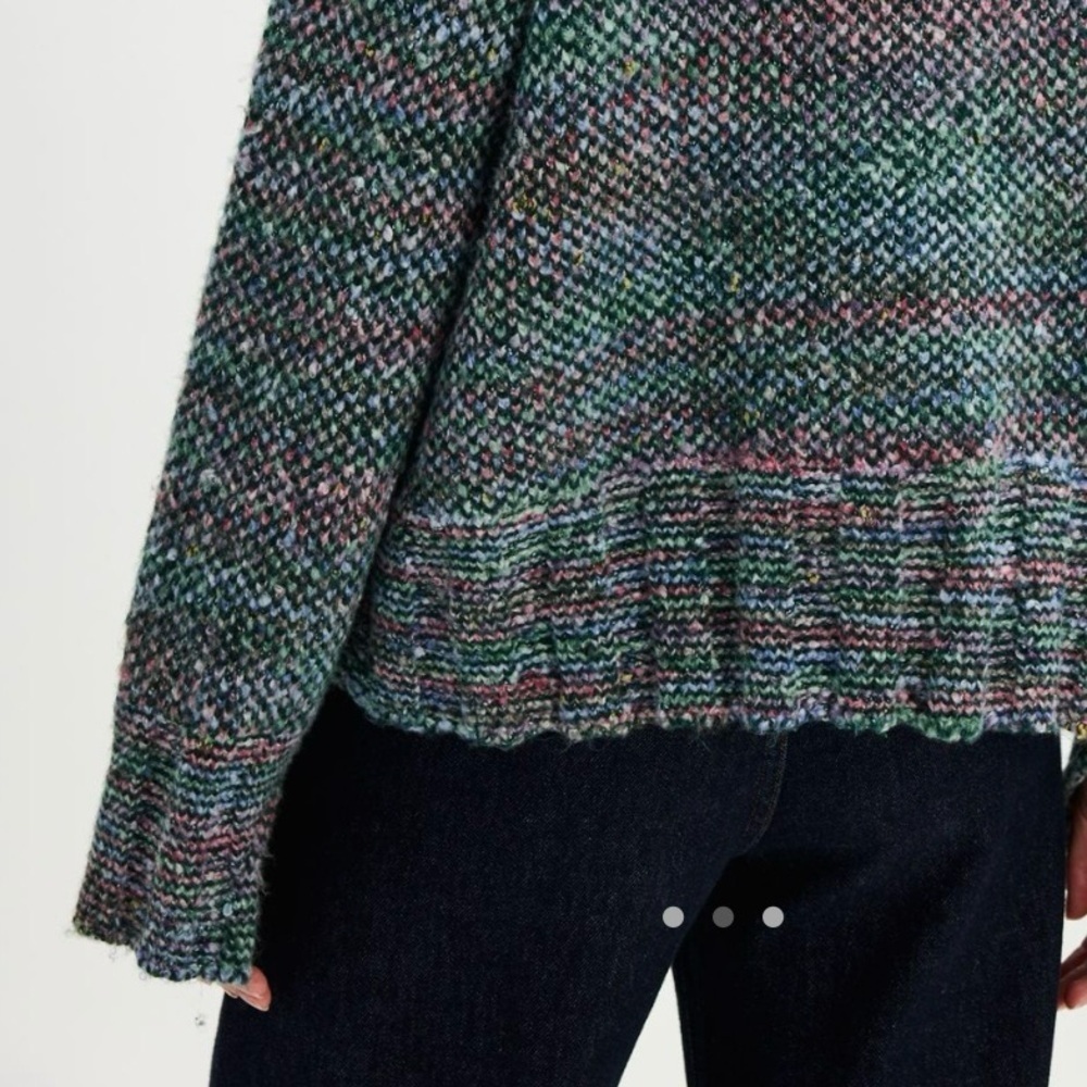 Free People Cotton Candy Pullover Blue Green Crew Neck Sweater Relaxed Fit Large - Picture 4 of 5